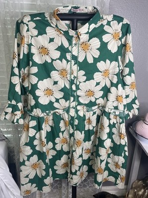 Ivy City Co Size 3X Green And White 100% Cotton Floral Dress Spring And Summer 