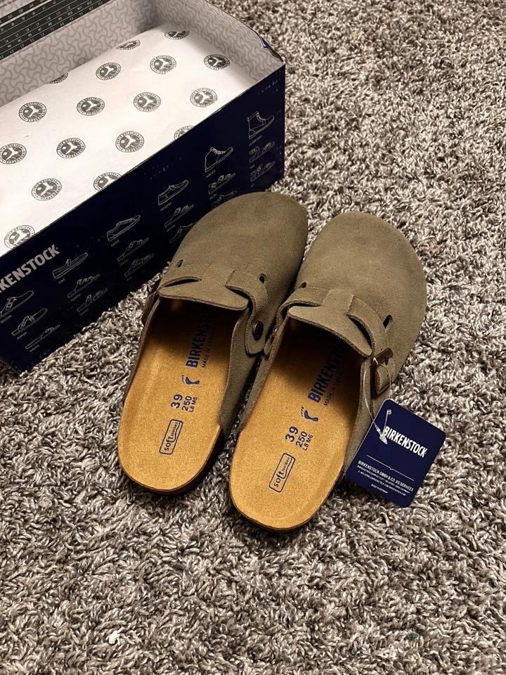Birkenstock Boston Taupe Clog 鞋女式男女通用麂皮绒皮革柔软鞋垫 — 第 3/4 张图片