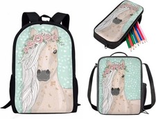 Biyejit Cute Flower Horse Kids Backpacks for School Teens Girls School Bookba...
