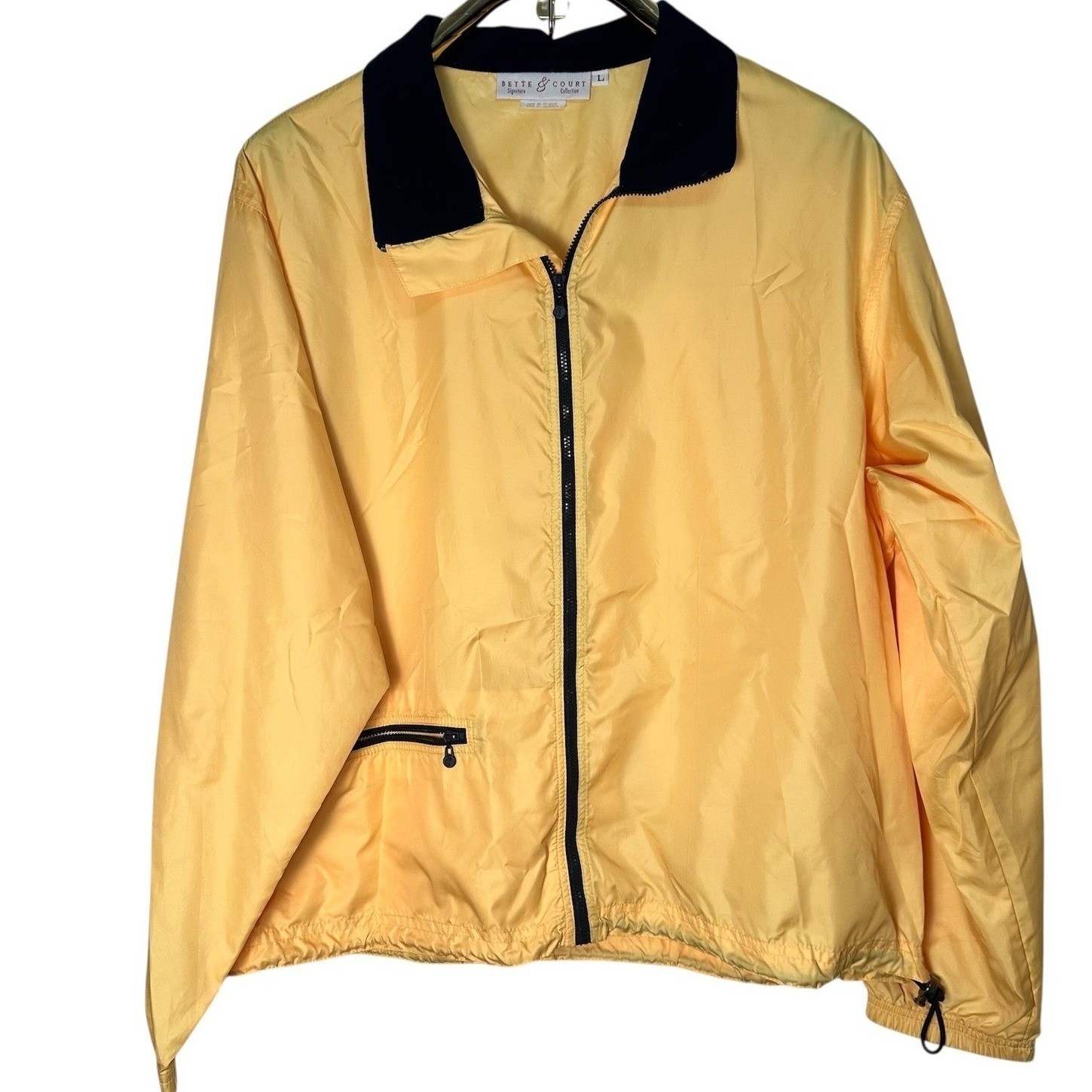 Bette & Court Windbreaker Jacket Womens Large Yellow Navy Blue Full Zip