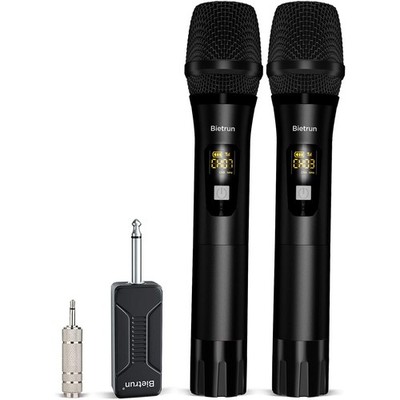 UHF Dual Wireless Microphone System, Rechargeable Receiver, 160ft Range