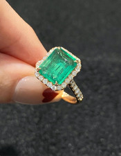 Vintage Emerald Ring Eternity Statement Halo 925 Sterling Silver Rings For Women
