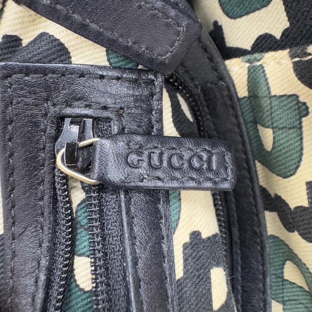 Gucci GG Leather Tote Bag Black Gold Embossed Logo Authentic Used thumbnail 12