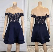 Camille La Vie Navy Blue Lace Off Shoulder Homecoming Party Prom dress sz 5