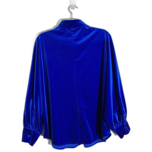 Ciebon Amira Oversized Button Down Velvet Velour Royal Flue Blue Blouse Medium - Picture 5 of 12