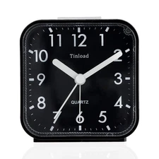 Small Battery Operated Analog Travel Alarm Clock Silent Non Ticking, Gentle W...