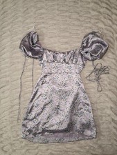 Zara Purple Floral Satin Square Neck Puff Sleeve Lined Mini Dress Size M