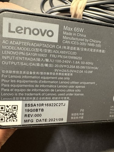 USB-C 65W Charger Model: ADLX65YCC2D - Lenovo 300e/500e Chromebook UNTESTED - Picture 6 of 6