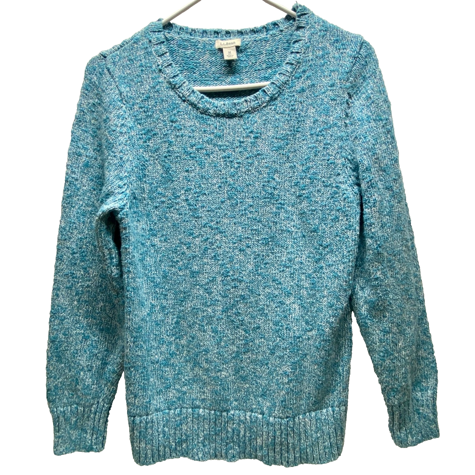 L.L. Bean Knit Sweater Women's Petite Medium PM Turquoise Marble Cotton Vintage