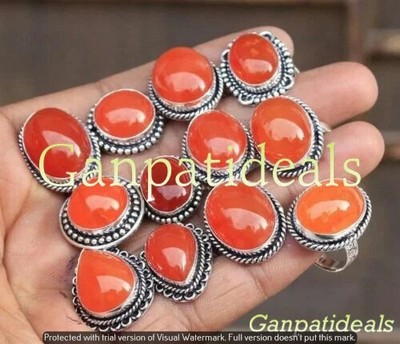 Cornelion Gemstone Rings 5pcs Wholesale Lots 925 Silver Plated Jewelry