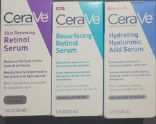 3pcs Cerave Skin Renewing/ Hydrating Hyaluronic/Resurfacing Retinol Serum 30ml.