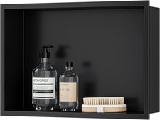 18x12" Shower Wall Niche Insert Bathroom Storage Shelf Black Stainless Recessed
