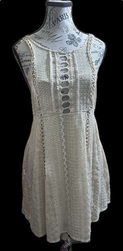 Free People “Wherever You Go” Lace Cream Mini Dress Size 4