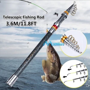 Heavy Duty Telescopic Fishing Rod 8 Sections 11.8ft Spinning Baitcast Pole Black