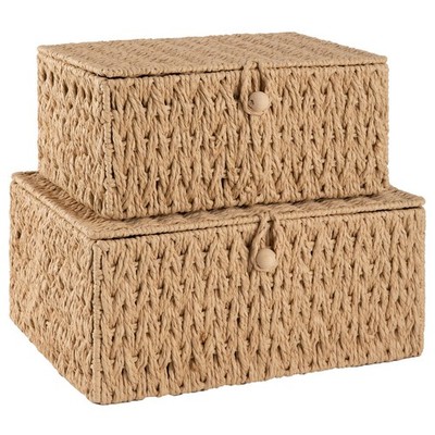 Wicker Storage Basket with Lid & Lock, Lidded Storage Bins, Decorative Basket...