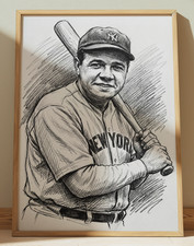 BABE RUTH BASEBALL DRAWING PRINT PORTRAIT SKETCH 8