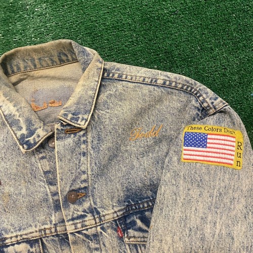 Vintage 90s Levi's Desert Storm Iraq Stonewashed Faded Denim Jean Trucker Jacket - Picture 4 of 6