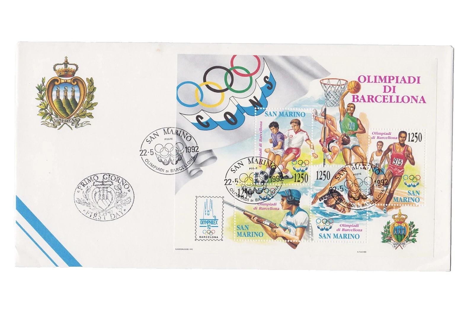 Olympics First Day Cover Sammarinese Stamps