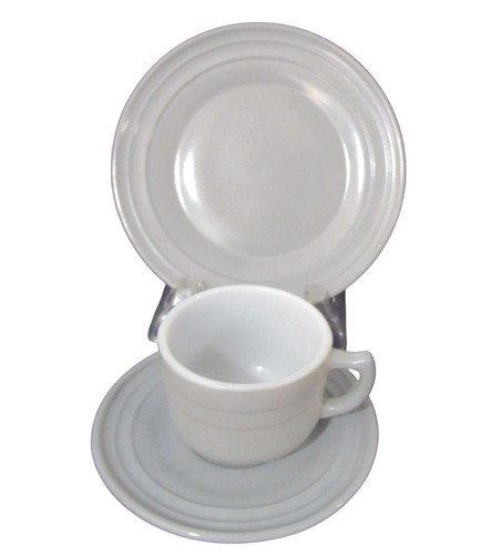 Hazel Atlas Moderntone Platetonite Little Hostess Gray Plate Cup Saucer GUC - Picture 2 of 9