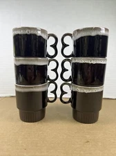 Vintage Japan stoneware Stackable nesting mugs brown Drip glaze set of 6 Perfect