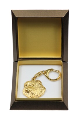 Brussels Griffon, Griffon Bruxellois I - Gold-Plated Keychain With Dog