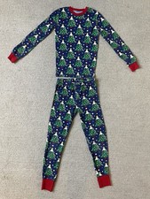 Mini Boden Glow in the Dark Christmas Tree Blue Pajamas Set Boys 10y