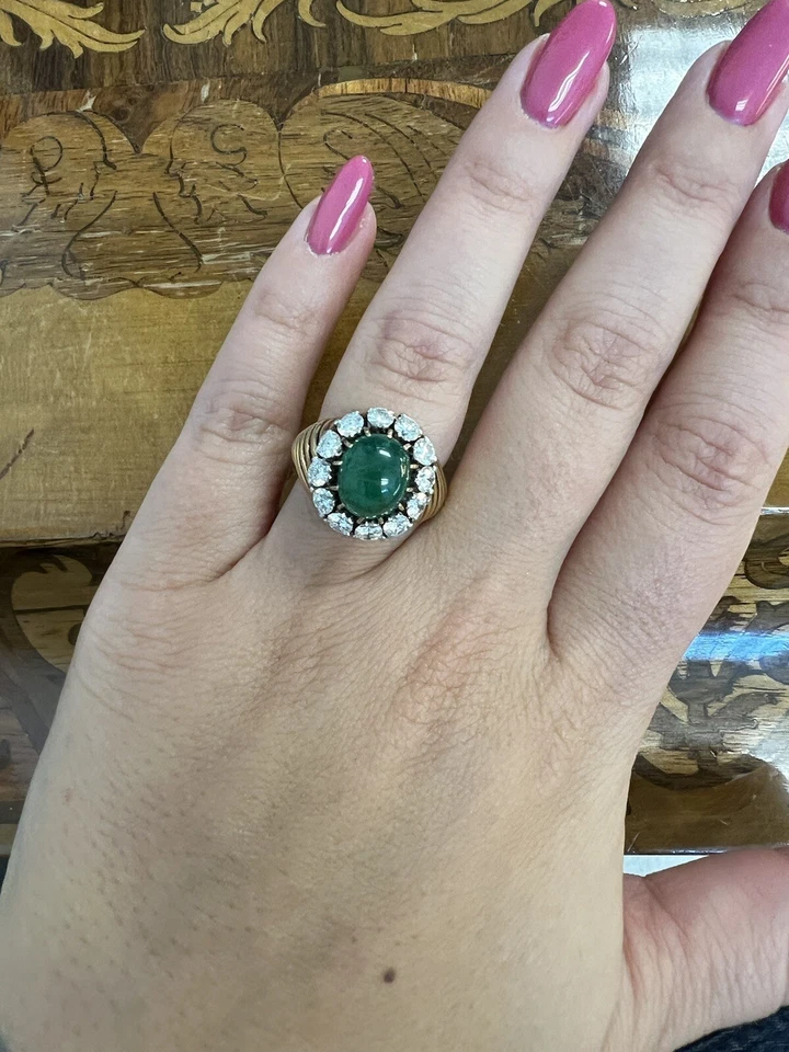 Anillo retro de oro amarillo, esmeralda y diamantes VAN CLEEF & ARPELS PARIS 18k años 50 Foto 2 de 4