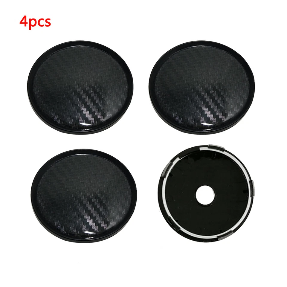 Kit de 4 piezas de tapacubos centrales de rueda de coche de fibra de carbono negro ABS de 60 mm accesorio Foto 2 de 4