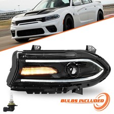 For 15-20 Dodge Charger Headlights Halogen w/ LED DRL Black Headlamp Drive Side