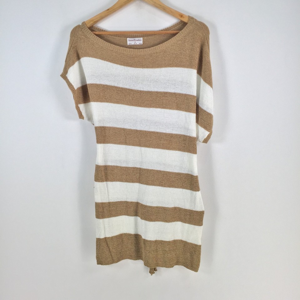 Seven wonders womens knit mini dress size 10 brown white striped 080001