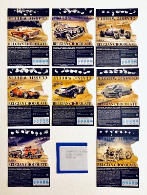 Vintage 2011 Starbrook Airlines CLASSIC CARS Candy Bar Wrapper 8Lot BELGIUM k9