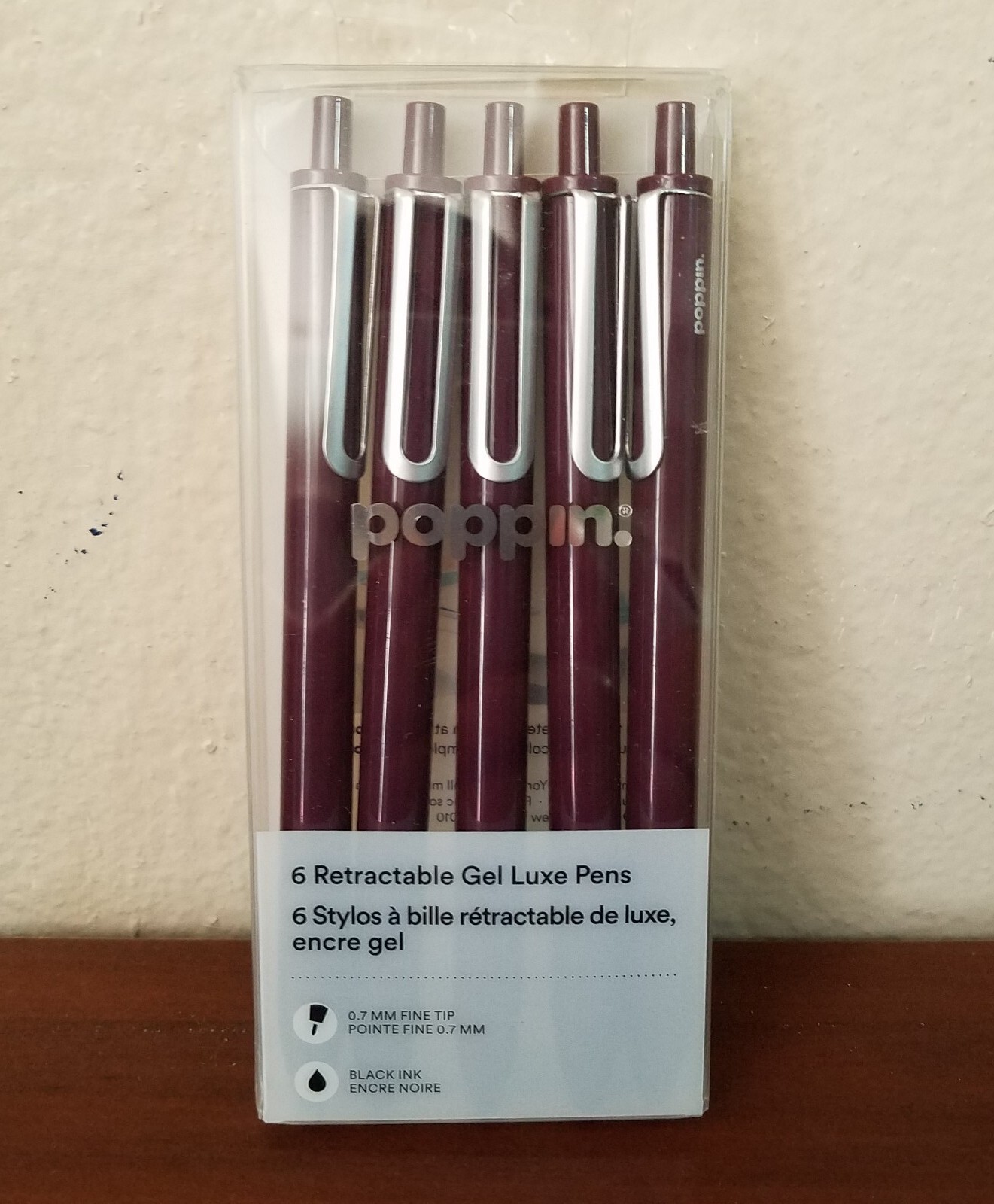 Poppin Wine 5 Retractable Gel Luxe Pens 0.7 mm Fine Tip Black Ink
