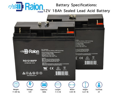 Raion 2 Pack - 12V 18AH Battery Replaces BP17-12 GP12170 ES17-12 JC-1270 En
