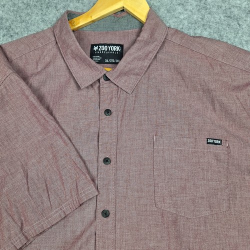 Zoo York Unbreakable Shirt Mens 3XL Red Chambray Short Sleeve Button Up