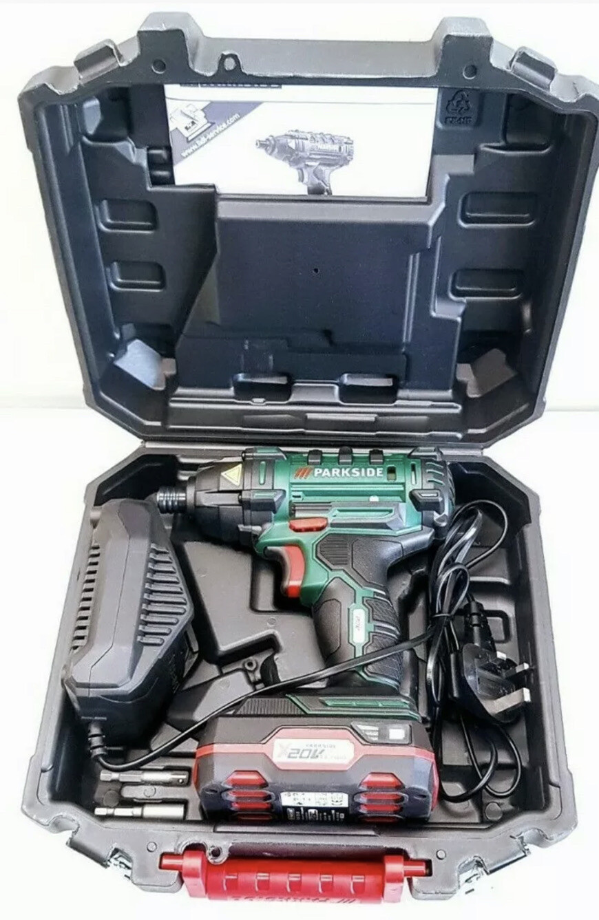 Parkside Cordless Impact Driver with 1x 20V 2Ah Battery and Charger In