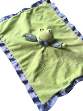 Mary Meyer Green Frog Baby Lovey Security Blanket Crib Toy Blue Satin Trim Plush