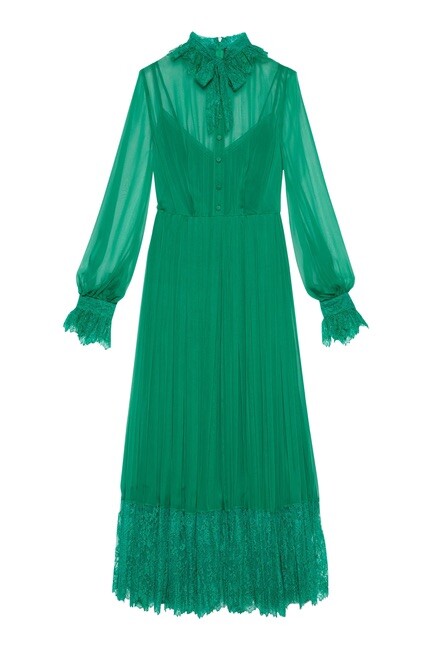 GUCCI★素敵！LONG SLEEVE GREEN FLORAL LACE DRESS Gucci Long-sleeve Floral Lace Dress in Green | Lyst UK