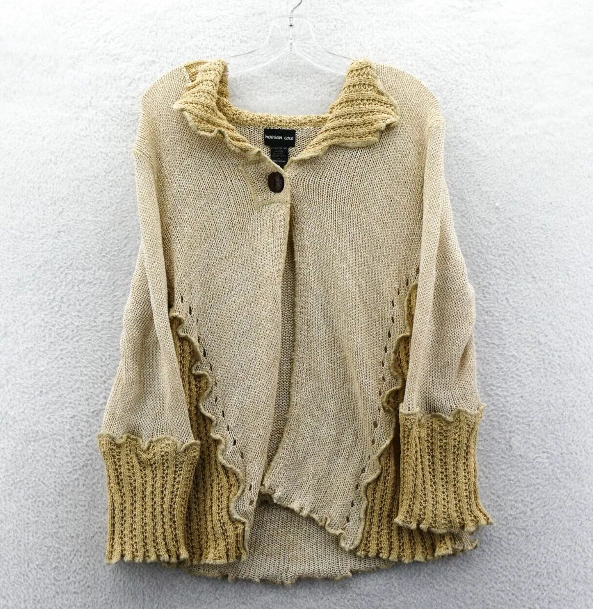 Morgan Cole Sweater Large Womens Open Front Cape Long Sleeve Western Preppy Knit