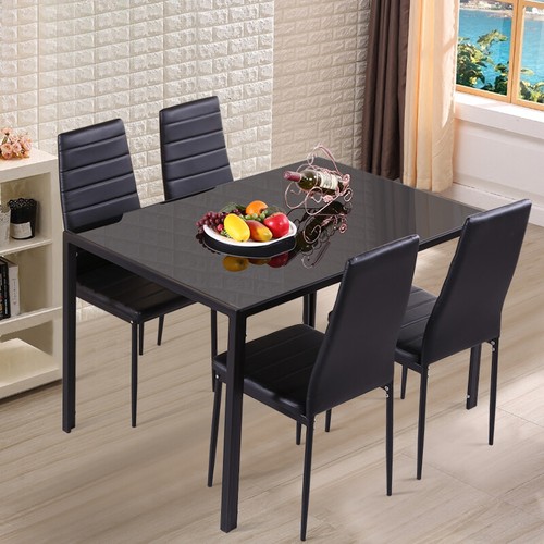 Black Dining Table and Chairs 4/6 Set 2/4/6 Seater Dining Kitchen Room Furniture - Picture 6 of 36