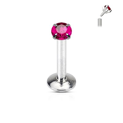 Lip Monroe Stud 16 Gauge 5/16'' Round Hot Pink 2mm Gem Internal Thread Steel 