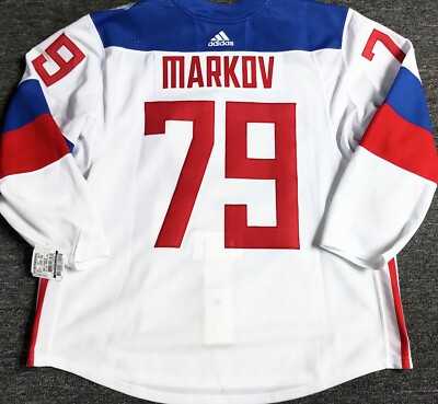 MiC-PRO-56 ANDREI MARKOV TEAM ISSUED RUSSIA 2016 WORLD CUP HOCKEY ADIDAS JERSEY