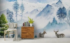3D Green Mountain Self-adhesive Removable Wallpaper Murals Wall Sticker FC