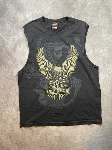 Harley Davidson Sleeveless Tank Top Shirt Men Large Black Eagle Emblem Logo
