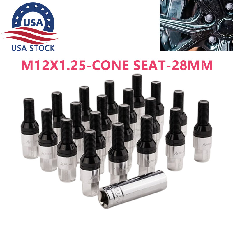 20PCS 28mm M12x1.25 Wheel Lug Bolts Cone Seat Studs Set for Jeep Chrysler Silver