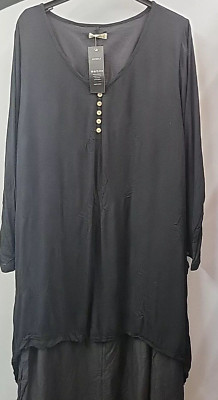 Anself Damen Gefüttertes Kleid Langarm Knopfleiste V-Ausschnitt Größe 5XL UK 20-22 Schwarz