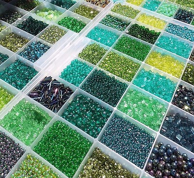 GREEN CZECH GLASS BEADS LOT BIGGEST Assortment  2 to 4 mm, 1000 or 1200 Beads 