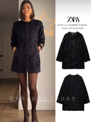 Zara Black Textured Floral Coat Combined Size S Ref: 6318/030 - Picture 2 of 9