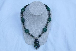 Gemstone and ayurite  Malacite sterling silver Women's pendant necklace USA