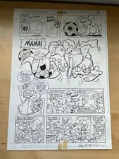 TINY TOONS original art BABS BUSTER dinosaur hatch soccer ball CARROT MILKSHAKE