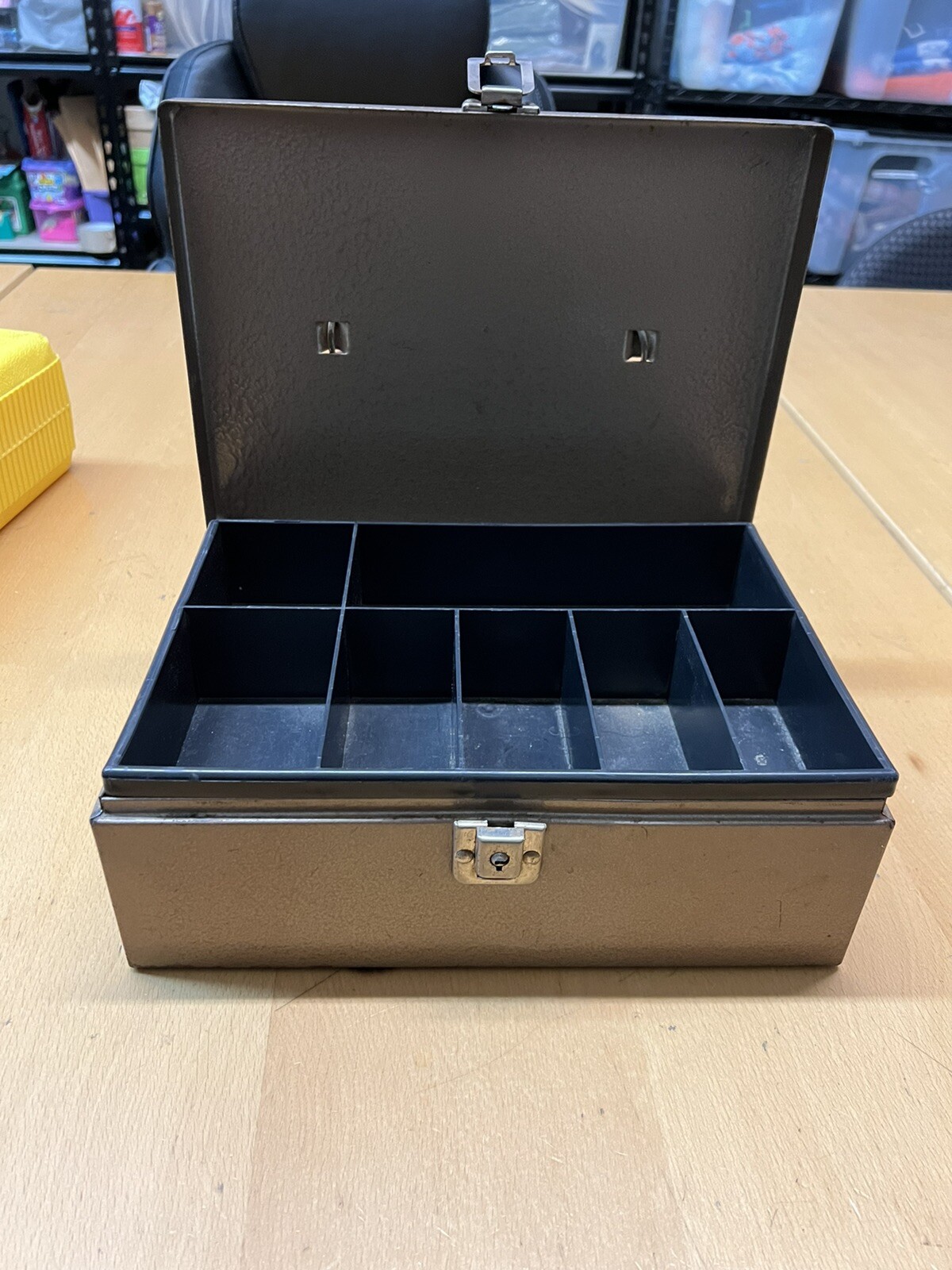 VTG Rockaway Tan Metal Key Operated Lock Security Cash Safe Strong Box